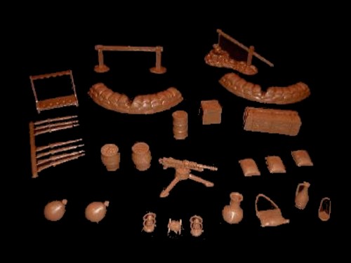 French Legionnaire Accessories 32 pieces (brown) rifles, machine gun, lanterns, canteen, water bag, etc.  <font color=#CC0000>(54mm) </FONT>