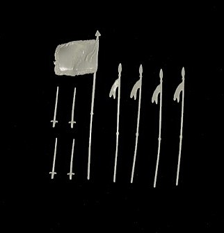 Cavalry weapons, flag (x1), swords (x4) and lances (x4) (gray) <FONT COLOR=#CC0000>(54mm) </FONT>