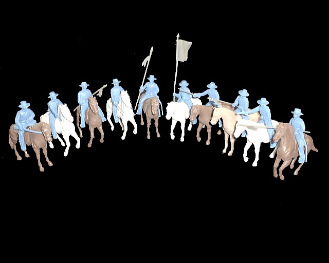 Mexican Round Hat Cavalry 12 figures in 10 poses (light blue) w/12 horses & weapons <font color=#CC0000>(54mm) </FONT>