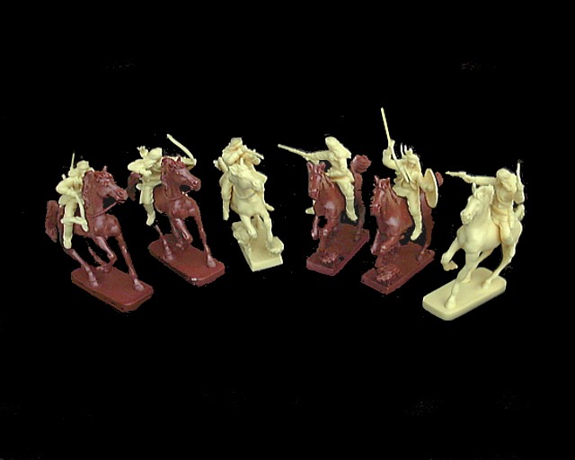 Apache Warriors Mounted  set #3 6 figures in 6 poses (cream) w/6 horses <FONT COLOR=#CC0000>(54mm) </FONT>
