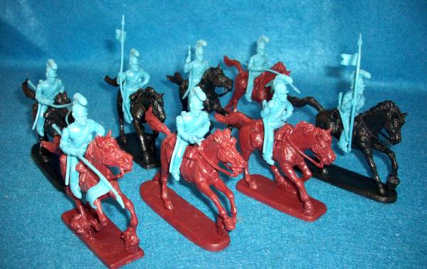 Toy Soldiers of San Diego Alamo Mexican-Napoleonic Helmeted Cavalry (light blue) 8 figures plus 8 horses 1:32 scale (54mm)