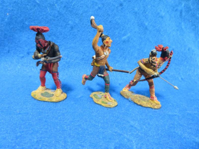 BRT866A Rev War Indian Warriors X 3, Painted Metal (54MM)