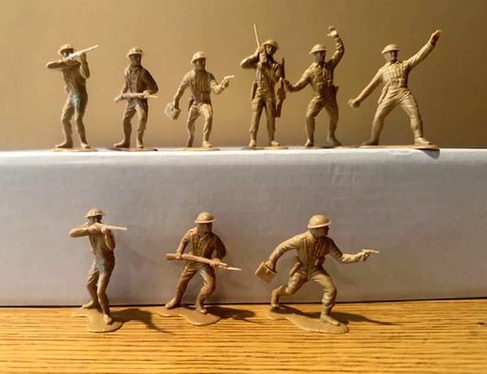 Marx WWII British Infantry: Complete set of 9 figures in all 6 poses in tan