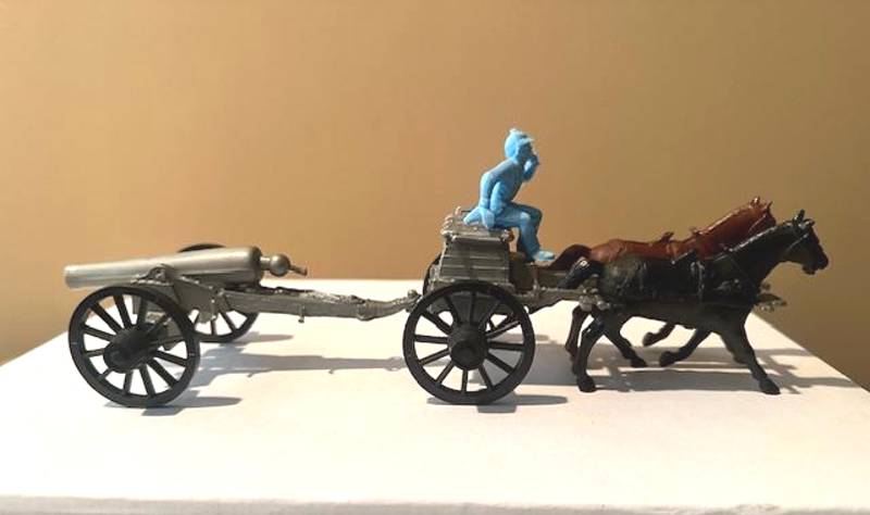 Marx, Vintage Civil War Limber and cannon with two horses and one figure